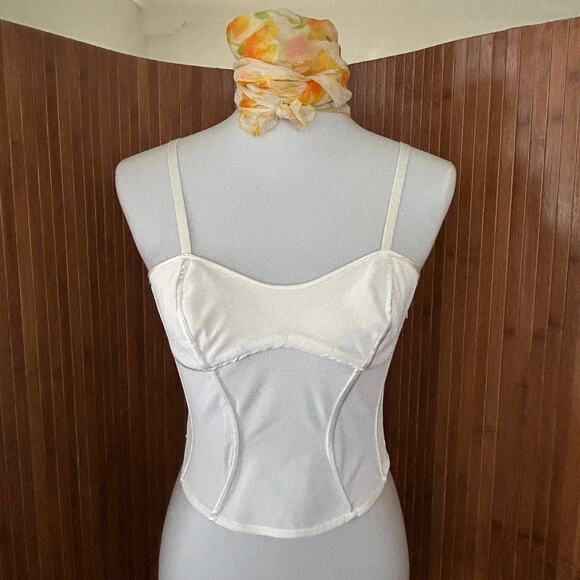 bebe Tops - Bebe White Mesh Corset Top Silk Contrast Boned Bustier Size 4 NWT